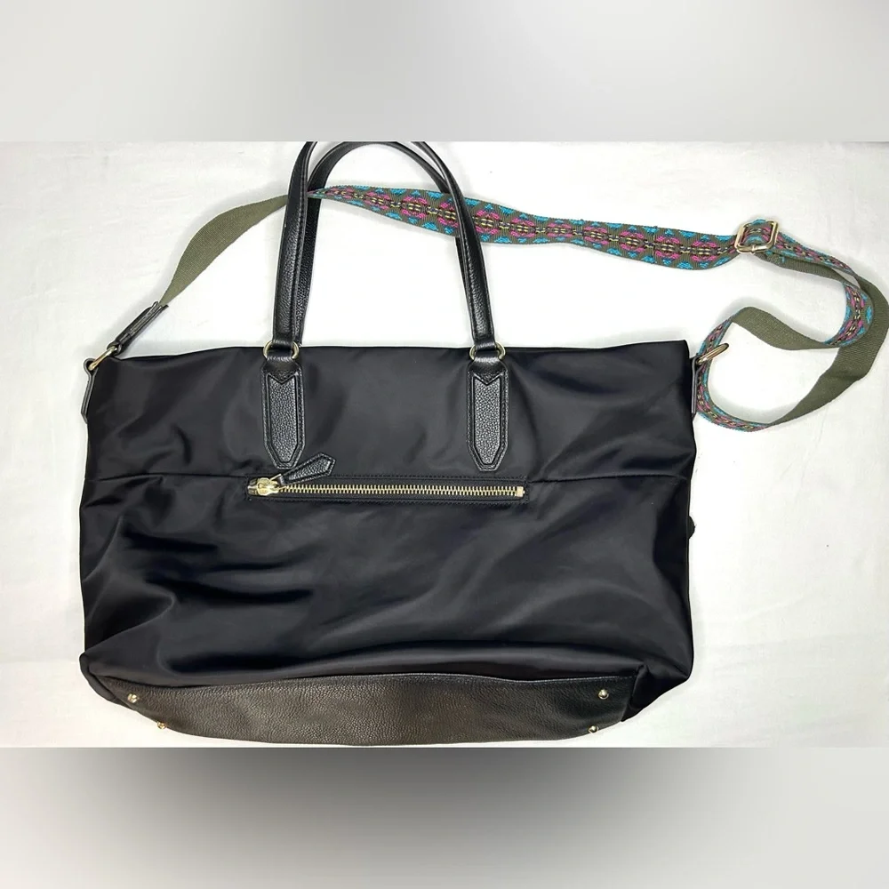Aimee Kestenberg Nylon Leather Crossbody Tote Bag Satchel Purse XL Black‎ Boho